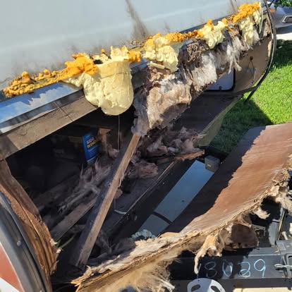 Severe rot and water damage inside RV sidewall