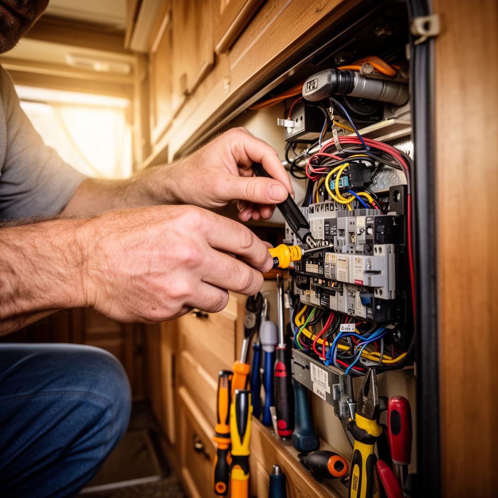 Impact RV Repair technician working on an RV electrical panel
